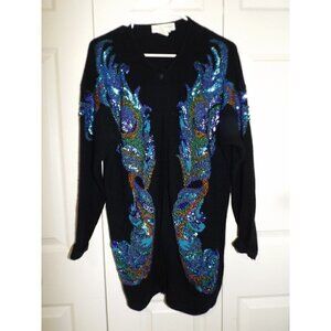 Vintage Outlander L 1-button long cardigan long sleeve sequins metallic thread